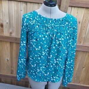 Gibson green abstract dot long sleeve top small